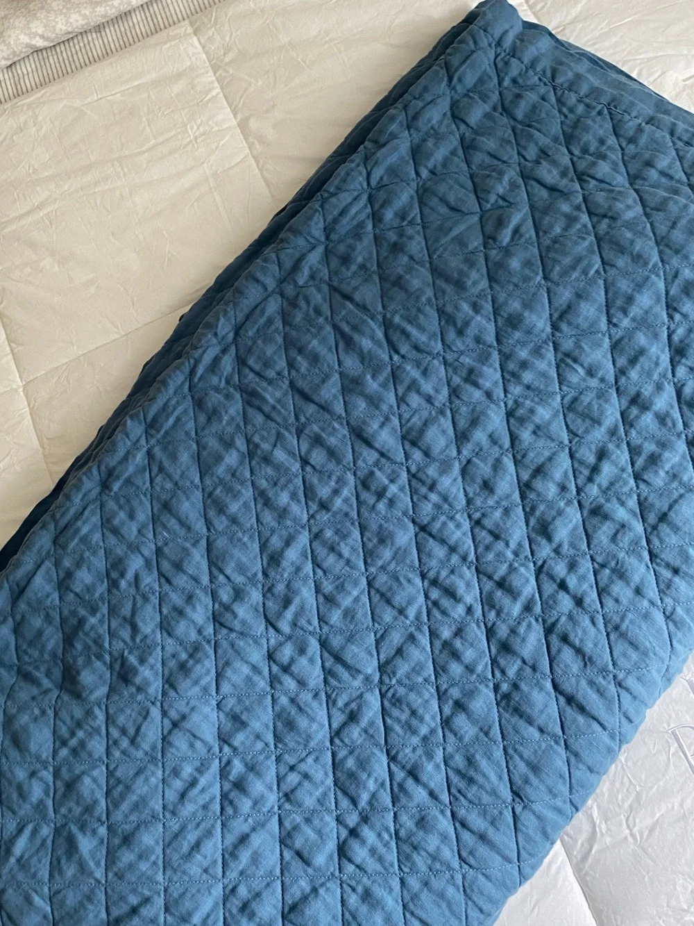 Pottery barn Belgian Flax linen diamond quilt full/queen